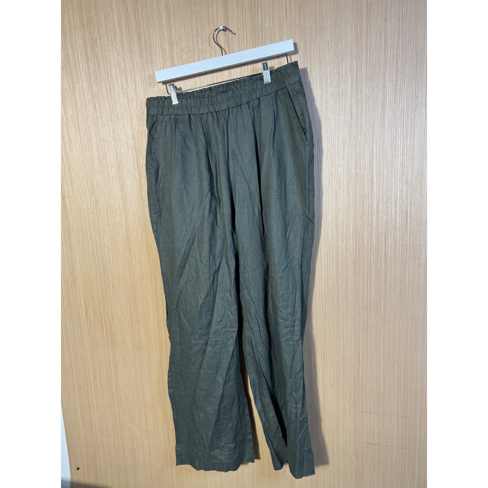 Pyne & Smith Womens XL Olive Green 100% European Flax Linen Wide Leg Made CA